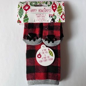 NEW Red Plaid Pet & Owner Matching Holiday Sock Set